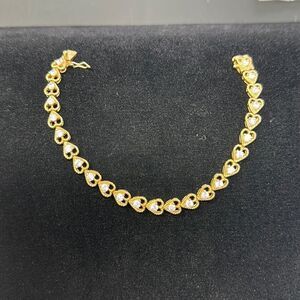Sterling silver heart with CZ bracelet gold tone 925